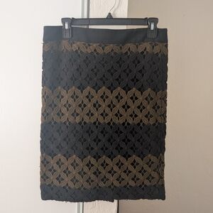 LOFT Black and Olive Lace-Striped Pencil Skirt